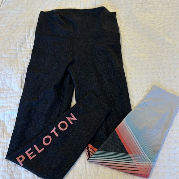 Peloton High-Waist Leggings Large Gray Colorblock Logo Activewear - Picture 1 of 4